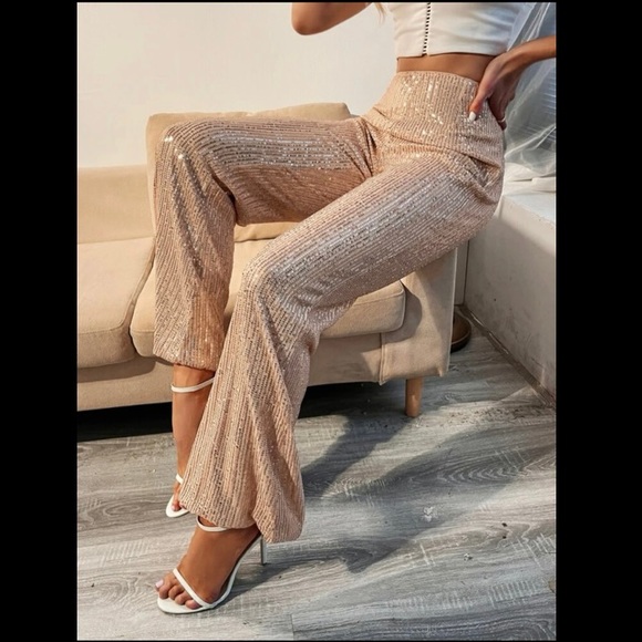 COPY - SHEIN High Waisted Sequin Flare Leg Pants - Picture 3 of 7